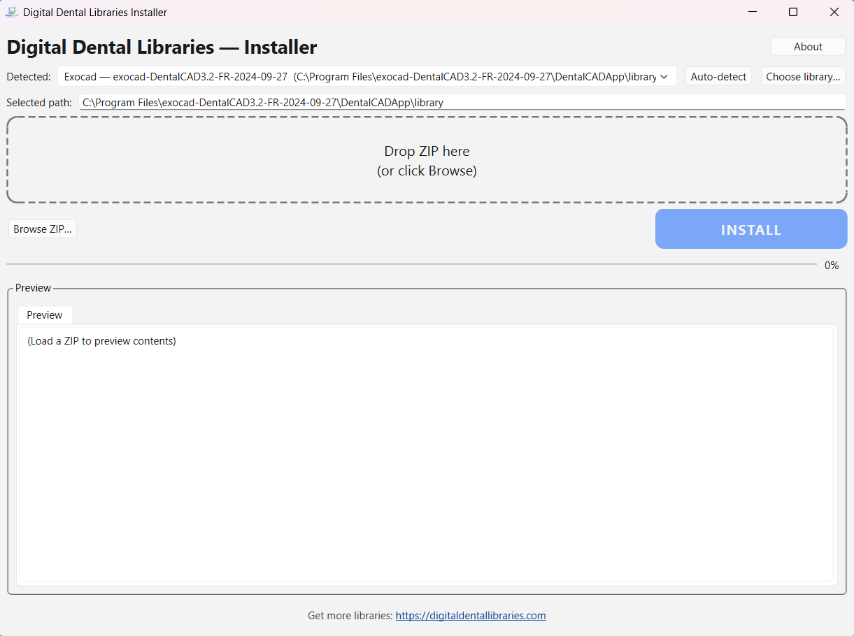 Digital Dental Libraries Installer main window
